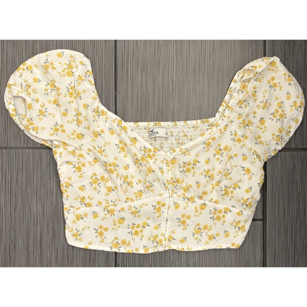 Hollister Women's Puff-Sleeve Peasant Crop White And Yellow Floral Size Large